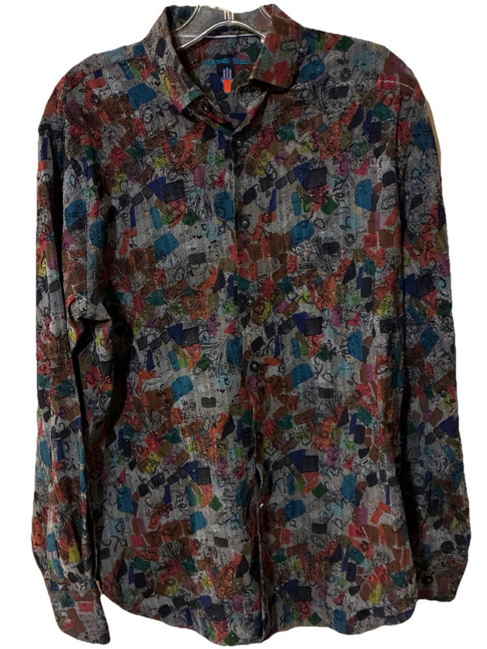 Luchiano Visconti Black-Men’s Long Sleeve Abstract Shirt  Button Down Sz M Lux
